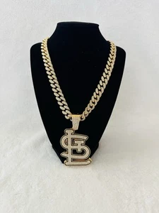 ST. LOUIS CARDINALS GEM NECKLACE Gold Bling Pendant & 24” Chain, US SHIP - Picture 1 of 2