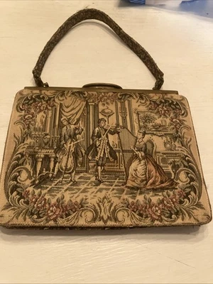 1960’s Ladies Handbag With Colonial Designed Fabric, Mid Century Modern, 9.5x7.5 - Image 1 of 4