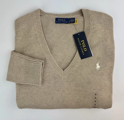 NWT Polo Ralph Lauren Sweater V-Neck Cotton Blend Natural Pony Relaxed Women's S - Image 1 of 4
