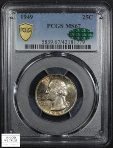1949 George Washington Silver Quarter 25C PCGS MS 67 CAC (Toned!) - Picture 1 of 6