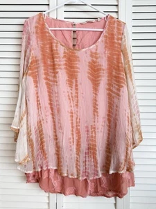 Soft Surroundings Coral Tie Dye Lisette Layered Pullover Blouse Top Boho Large - Picture 1 of 14