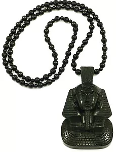 Pharaoh King Tut New Solid Homica Pendant And 35" Beaded Necklace Chain - Picture 1 of 5