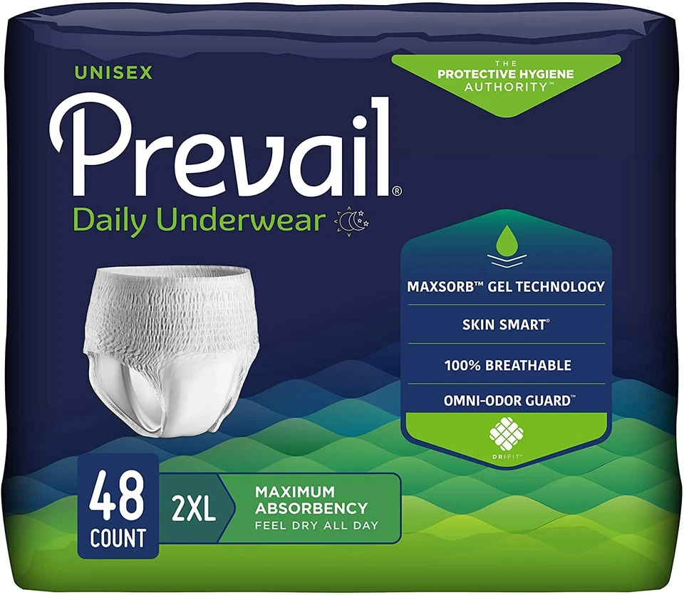 Prevail Adult Absorbent Underwear Pull On 2XL Heavy Absorbency, 48/Case, 3 Cases