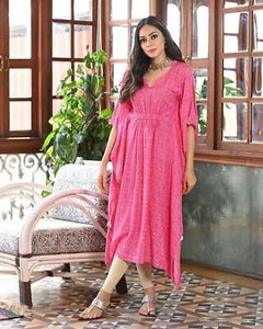 Nuevo Vestido Anokhi Rosa Indio Largo Rayo Caftán Tendencia Hippie Boho Caftanes - Imagen 1 de 7