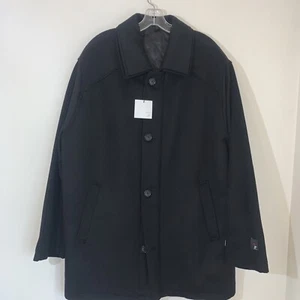 J Ferrar Overcoat Mens Size Large Black Wool Blend Quilted Interior - Picture 1 of 9