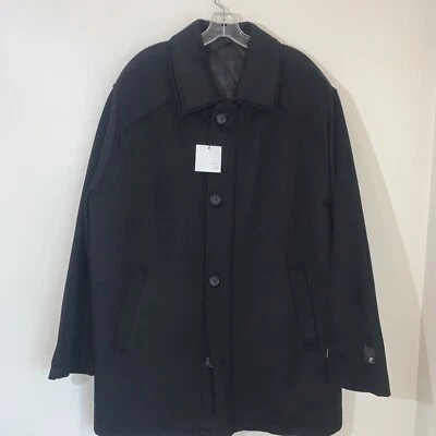 J Ferrar Overcoat Mens Size Large Black Wool Blend Quilted Interior - Image 1 of 4