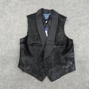 Ralph Lauren Vest Womens 8 Blue Label Black Silk Sleeveless Calf Hair Collar A - Picture 1 of 11