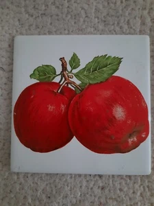 8"ceramic tile red apple detailed painting fruit vegetable - Picture 1 of 3