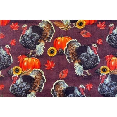 Lot of 2 Thanksgiving Fall Fat Quarter 18" x 21" Cotton Turkey Pumpkin Fabric - Image 1 of 4