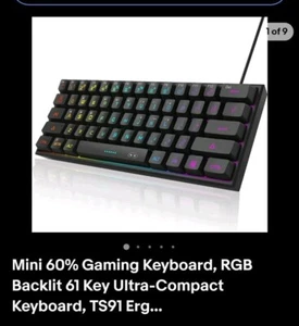 Mini Gaming Keyboard, RGB Backlit 61 Key Ultra-Compact Keyboard, TS91 - Picture 1 of 2