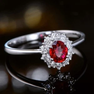 Anello da sposa donna retrò taglio ovale zirconi argento 925 pieno gioiello misura 6-10 - Foto 1 di 5