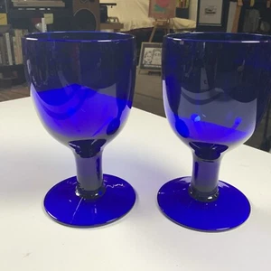 Set of 2, Vintage Cobalt Blue Water/Ice Tea/Wine Stemware Glasses Goblets 6.5” - Picture 1 of 9