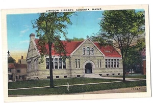 LITHGOW LIBRARY AUGUSTA Maine Winthrop St Postcard ME Fine Linen - Picture 1 of 2