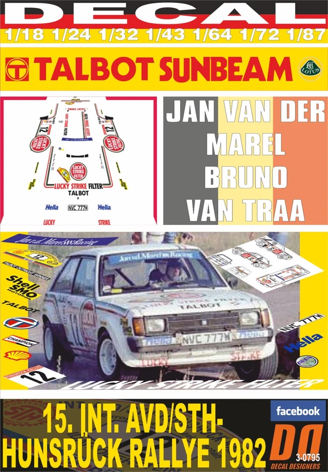 DECAL TALBOT SUNBEAM LOTUS  J.VAN DER MAREL HUNSRUCK R. 1982 DnF (04) - Immagine 1 di 1