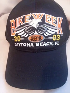 Daytona Beach 2003 Bike Week Motocicleta Sombrero Gorra de Pelota Negro Snap Back Nuevo con Etiquetas - Imagen 1 de 9