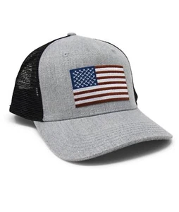 American Flag Hat - USA Flag Patriotic Trucker Baseball Snapback (Grey/Black) - Picture 1 of 9