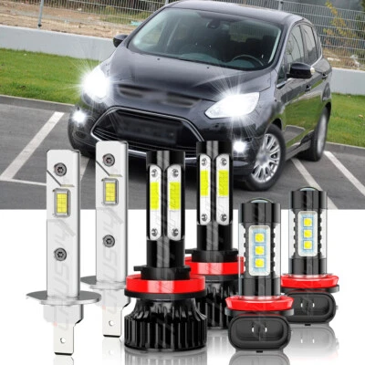 Para Ford C-Max 2013-2017 -6 piezas Faro LED Alto/Lo + Faros Antiniebla Combo Bombillas 6000K Foto 1 de 4
