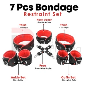 Real Leather Restraints 7 PC Harness Set for Women/ Men Handmade Padded BDSM Set - Picture 1 of 6
