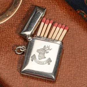 Preppy Club Hunting Deer Antique Sterling Silver Pocket Watch Fob Vesta Case - Picture 1 of 13