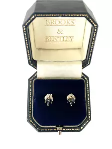 Sapphire Diamond Earrings 9ct Gold Stud Sapphire 0.60ct Trilogy Vintage Earrings - Picture 1 of 13