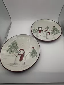 St Nicholas Square Yuletide Snowman Dessert Plates 6.5” Set Of 2 - Picture 1 of 7