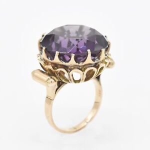 14k Rose Gold Estate Ornate Round Purple Sapphire Ring Size 7