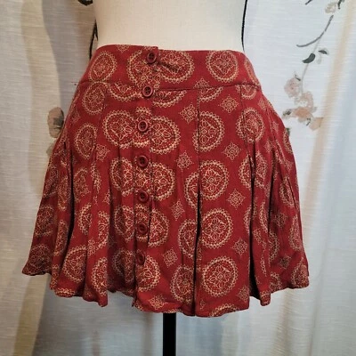 Free People Hip Hugging Boho Dark Red Short Mini Skirt Vintage Y2k Sz. 6 — 第 1/4 张图片
