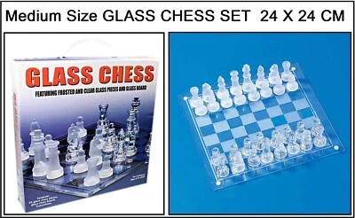 MEDIUM SIZE 24CM GLASS BOARD TRADITIONAL CHESS SET UNIQUE AMAZING GIFT MIND GAME - Image 1 of 4
