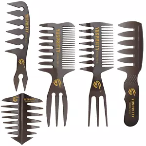 5PCS Men'S Pompadour Hairstyling Combs, Professional Wide Teeth Texture Comb - Picture 1 of 11