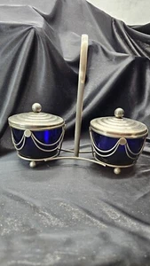 Vintage Art Deco Cobal Blue Gewürz 2er Set Marmeladengläser - Bild 1 von 12