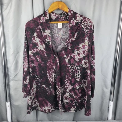 Davina 几何衬衫束腰外衣女式 M 码紫色上衣披肩领 — 第 1/4 张图片