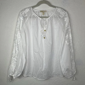 Michael Michael Kors White Peasant Embroider sleeve Blouse semi-sheer, size M - Picture 1 of 7