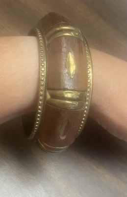 CHICO'S Brass & Wood Chunky Statement Bangle Bracelet Nice!!! - Image 1 of 4