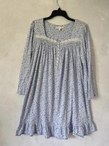 Camisón corto manga larga tejido 100 % algodón azul floral EILEEN WEST M - Imagen 1 de 4