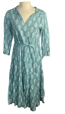 Lucky Brand Dress Midi Sz Small Green Floral Line Tiered Peasant CottageCore NWT - Image 1 of 4