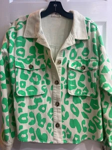 Nuovo Cavalletto Abbigliamento Donna Piccolo Neon Stampa Leopardata Denim Giacca Tasca Shackets - Foto 1 di 5