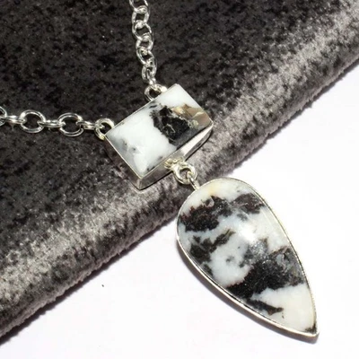 Outstanding White Buffalo Turquoise 925 Silver Plated Necklace 18" GW - Image 1 of 3