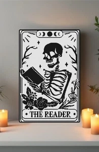 The Reader Skeleton Silhouette Gothic Counted Cross-Stitch Pattern Needlepoint - Picture 1 of 2