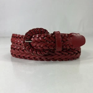 Red Genuine Leather Braided Belt - Women's Size 28 - Picture 1 of 8
