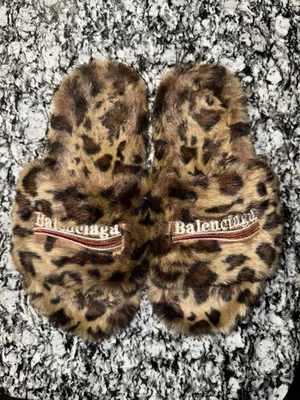Balenci Fur Slides Leopard - Image 1 of 3