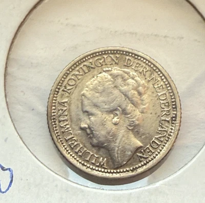 Moneda de 10 centavos Holanda 1939 (P140) Reina Guillermina. PLATA Foto 1 de 4