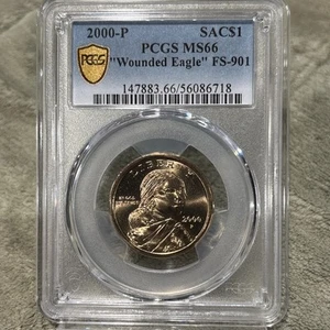 MS66 2000-P Sacagawea Dollar "Wounded Eagle" FS-901 PGCS Error Coin Speared MS - Picture 1 of 5