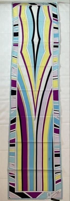 Cachecol EMILIO PUCCI 100% listra de seda não usado 127×31cm roxo, azul, amarelo, preto - Imagem 1 de 4