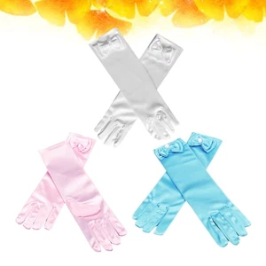 1 Set of 3 Pairs Girls Satin Dress Up Gloves Wedding Bow Party Gloves for Kids - Picture 1 of 11