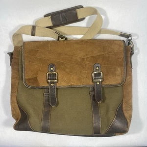 Vtg Vaan & Co Crossbody Messenger Bag Canvas Suede Leather Laptop Brown Pockets - Picture 1 of 19