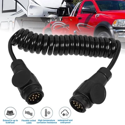 13 Pin Male to Male Pin Coiled Cable Trailer Cable Extension Lead Caravan Plug - Image 1 of 4