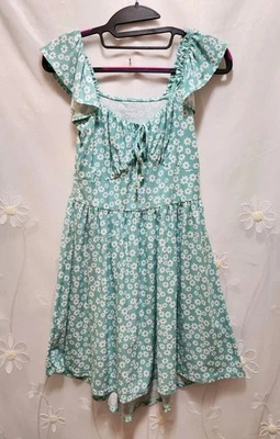 No Boundaries Girls Medium 7-9 Mint Green Dress Babydoll Floral Cottage Prairie - Image 1 of 4