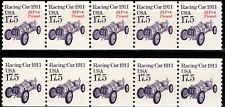 USA 1987 17,5 ¢ VOITURE DE COURSE 1911 TRANSPORT SERIES 2 BANDES 5 TIMBRES CHACUN NEUF