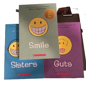 3 books SMILE series Graphic Novels by Raina Telgemeier Guts Sisters Smile - Picture 1 of 6