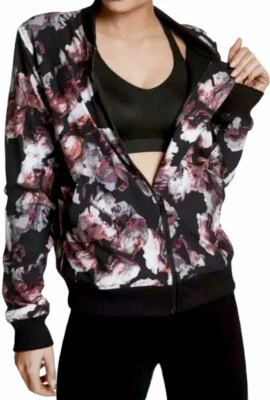Chaqueta de bombardero Victoria Secret Sport negra floral de felpa francesa talla grande Foto 1 de 4